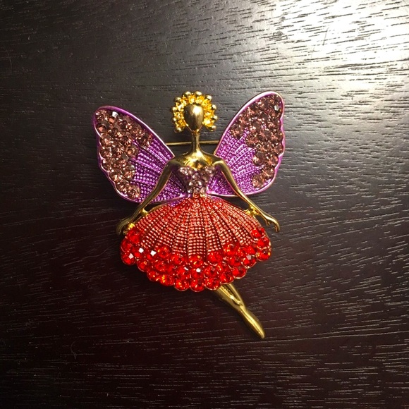 Multi Color Austrian Crystals Fairy Ballerina Dancer Enhanced Brooch Pin Pendant - Picture 5 of 14
